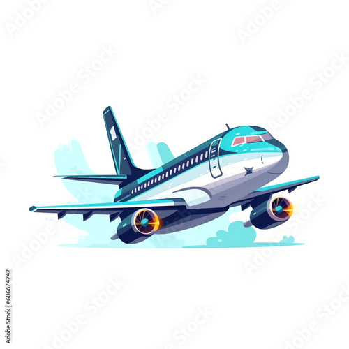 AI generated: airplane vector drawing isolated white background air plane flight fly to destination aeroplane travel in sky airline trip aircraft transport seat ticket reservation concept cartoon obje