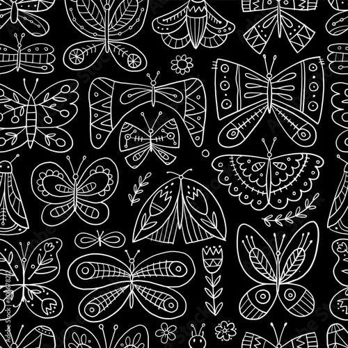 Ornate colorful butterflies. Seamless pattern background for your design