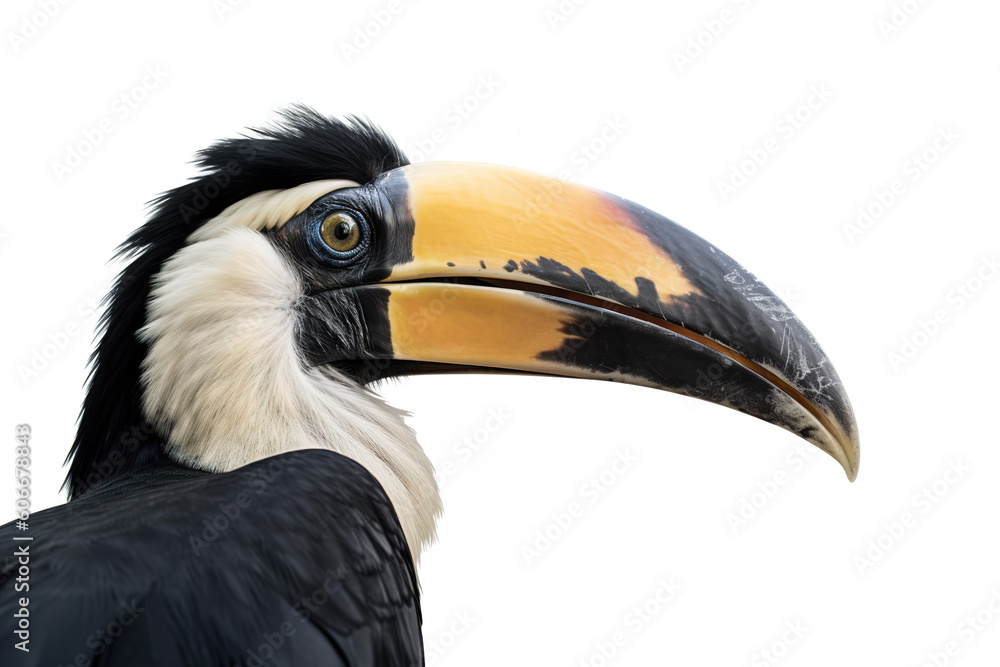 Obraz premium Image of beautiful hornbill on white background. Wild Animals. Bird. illustration. Generative AI.