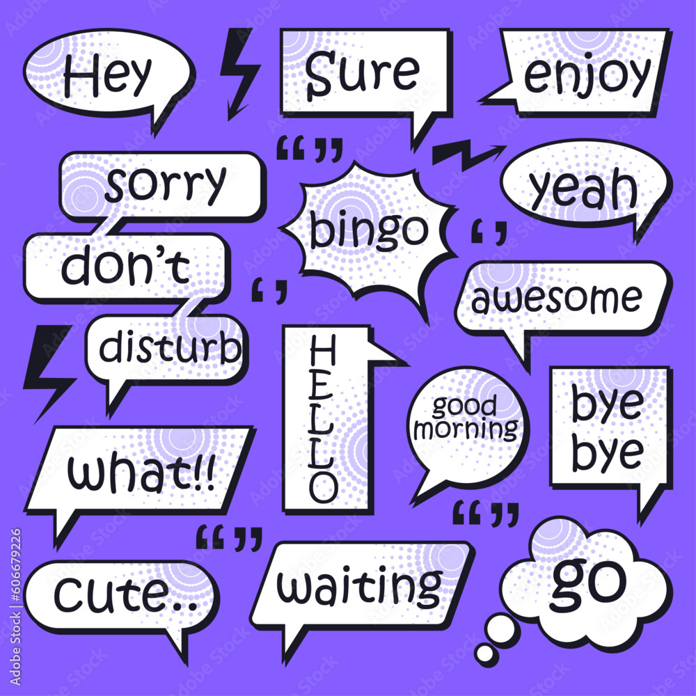 Speech bubble with editable text, easy to modify. Communication tags