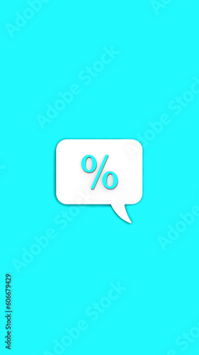 Light blue percent sign on white message board. Interest withdrawal signal. Discount notifications. Message on a blue background. Vertical image. 3D image. 3D rendering. © Maksym Om