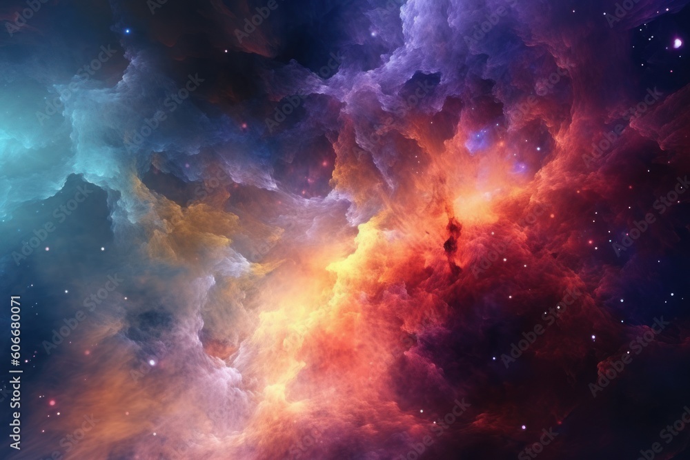 Naklejka premium abstract digital background with multicolored nebula in deep space, ai tools generated image
