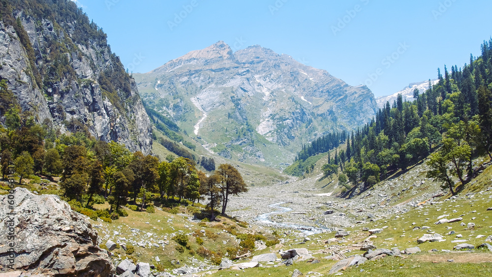 View of a valley in Manali, India, image of landscape in the mountains