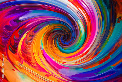 Visual spectacle of watercolor and poster plastic color intertwining in a vibrant ring shaped display  reminiscent of a captivating rainbow on black background.  generative AI.