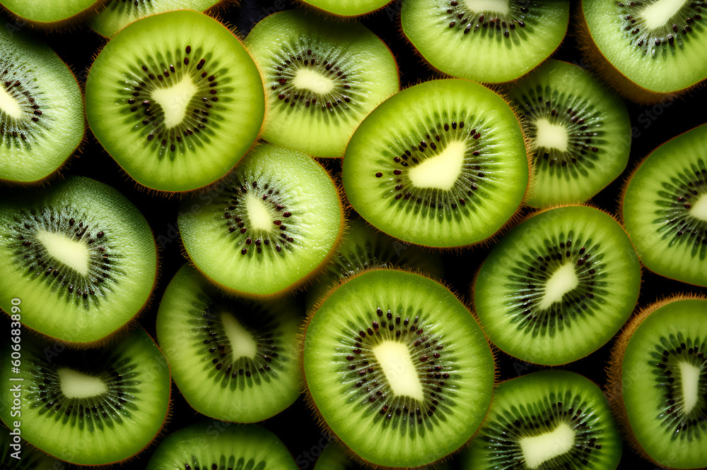 Kiwi slices background. Kiwi slices close up. Generative AI Kiwi slices background. Kiwi slices close up. Generative AI