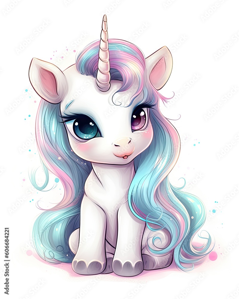 Unicorn cubs with rainbow color hair. Rainbow unicorn baby with