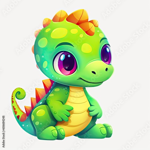 Cute baby dinosaur design. Colorful baby dinosaur sitting and smiling. Beautiful baby dinosaur bundle illustration on a white background. Cute colorful dinosaur illustration for kids. AI-Generated.