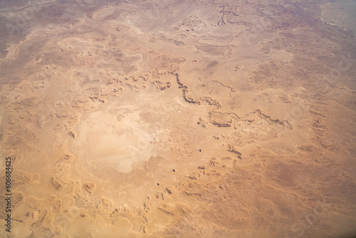 The Algerian desert seen from the sky. Tassili-Djanet National Park