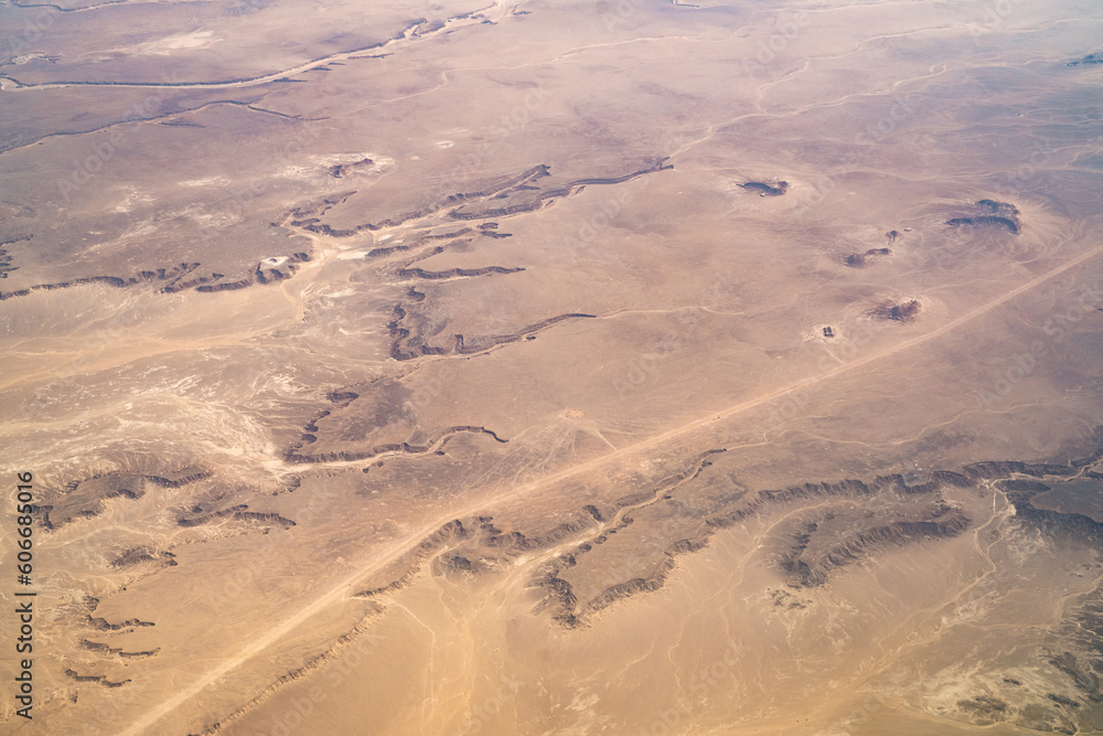 Fototapeta premium The Algerian desert seen from the sky. Tassili-Djanet National Park
