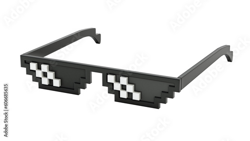 Stylized 8-bit game sunglasses isolated on transparent background. 3D illustration photo