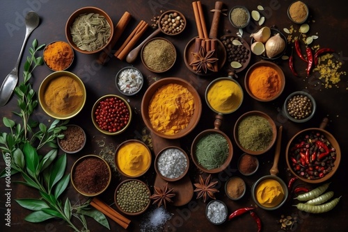 Top View of Indian Spices and Seasoning, Generative Ai.