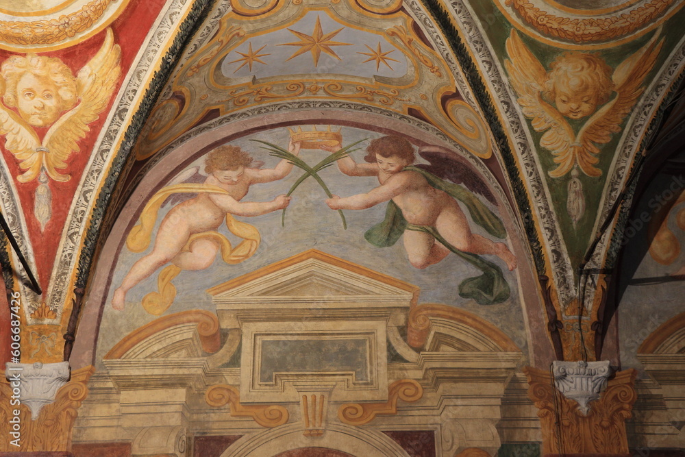 Santa Cecilia in Trastevere Church Ceiling Fresco Detail with Angels, in Rome, Italy