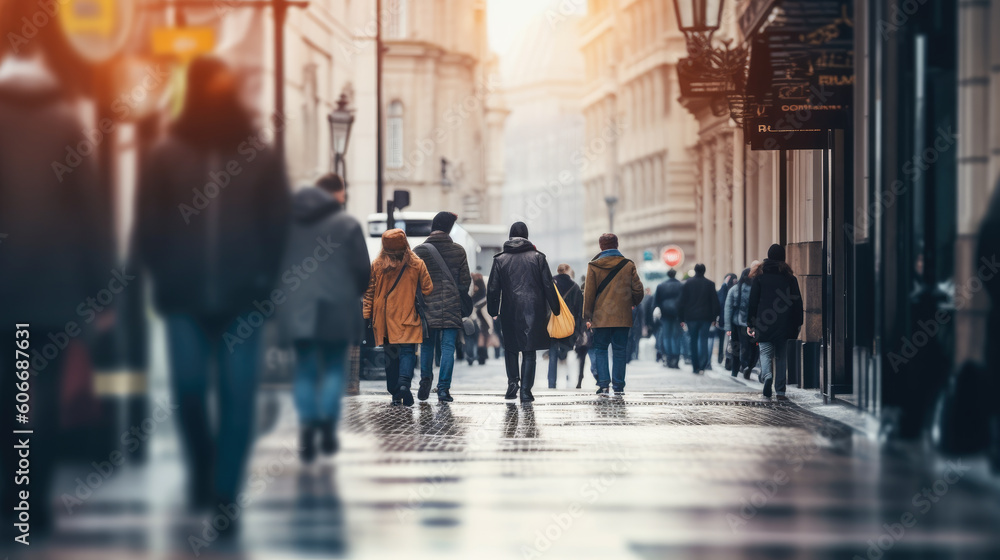 blurred people walking on the street - Generative AI