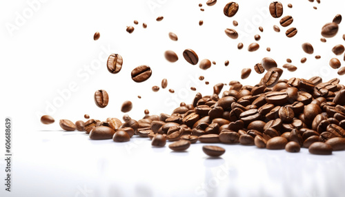 mockup of coffee beans on isolated white background with copy space