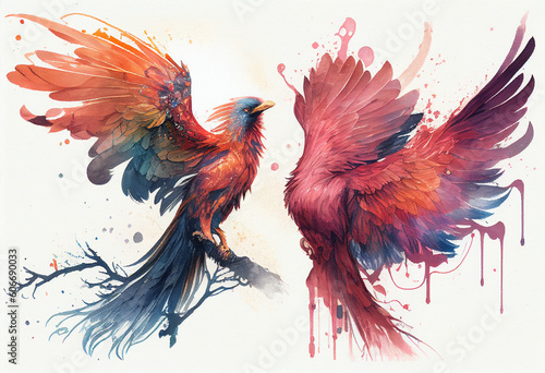 phoenixes with watercolour style Generative AI