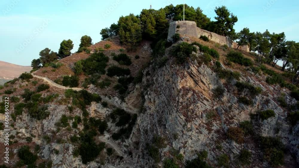 Aerial of the fortress ofn the mountains of Berat in Albania Aerial of the fortress ofn the mountains of Berat in Albania