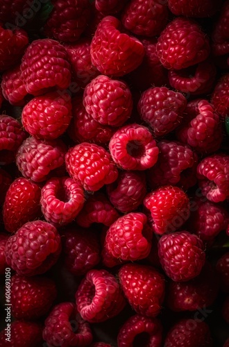 Many fresh raspberries. Generative AI.