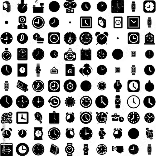 Collection Of 100 Hours Icons Set Isolated Solid Silhouette Icons Including Hour, Illustration, Sign, Time, Day, Symbol, Vector Infographic Elements Vector Illustration Logo