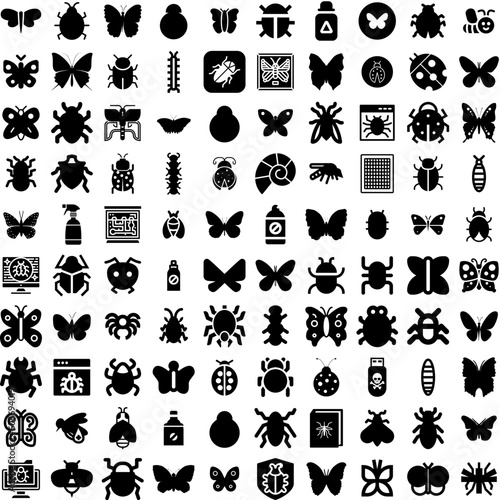 Collection Of 100 Insect Icons Set Isolated Solid Silhouette Icons Including Dragonfly  Ladybug  Vector  Bug  Beetle  Insect  Set Infographic Elements Vector Illustration Logo