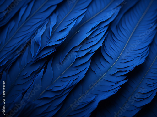Blue feathers background. Close-up. 3D illustration. Nature. AI generated.