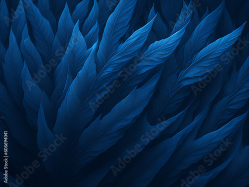 Tropical leaves background. 3D illustration. Dark blue color. AI generated. © MrBaks