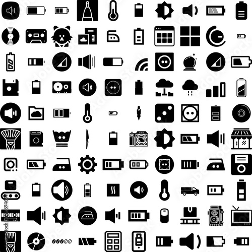 Collection Of 100 Medium Icons Set Isolated Solid Silhouette Icons Including Social, Media, Business, Network, Internet, Marketing, Web Infographic Elements Vector Illustration Logo