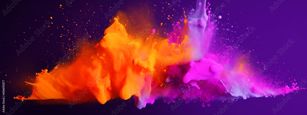 Colorful paint explosion isolated on black background. Generative AI Colorful paint explosion isolated on black background. Generative AI