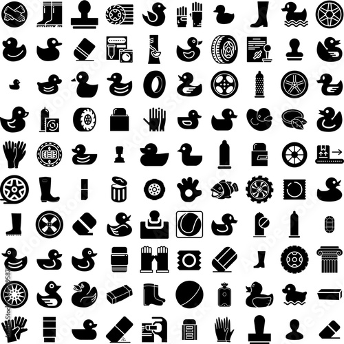 Collection Of 100 Rubber Icons Set Isolated Solid Silhouette Icons Including Background  Material  Rubber  Isolated  Design  Texture  White Infographic Elements Vector Illustration Logo