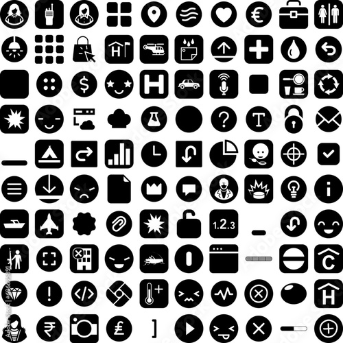 Collection Of 100 Rounded Icons Set Isolated Solid Silhouette Icons Including Abstract, Background, Round, Symbol, Design, Logo, Vector Infographic Elements Vector Illustration Logo