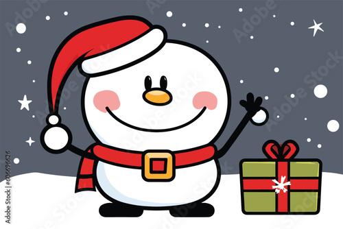Whimsical Snowman Holding White Board - Christmas Background