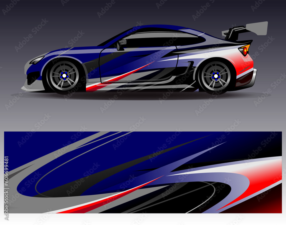 Car wrap design vector..Graphic abstract stripe racing background designs for vehicle, rally, race, adventure and car racing livery