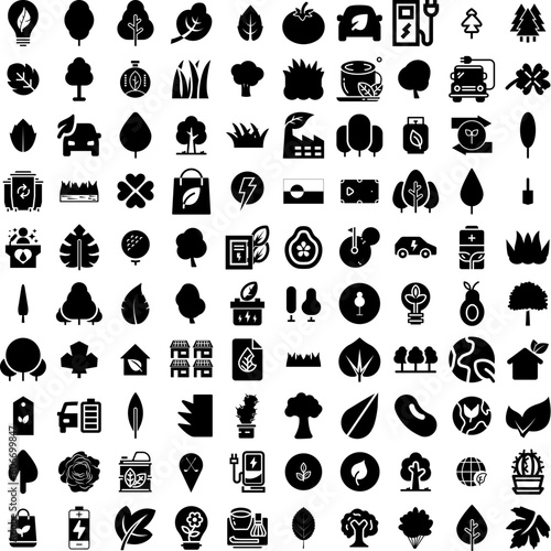 Collection Of 100 Green Icons Set Isolated Solid Silhouette Icons Including Modern  Green  Wallpaper  Design  Banner  Abstract  Background Infographic Elements Vector Illustration Logo