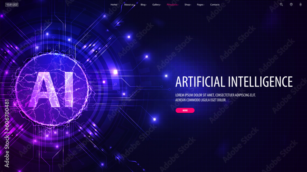 Web banner with artificial Intelligence computer database concept. Central Computer Processors CPU concept. Digital chip.