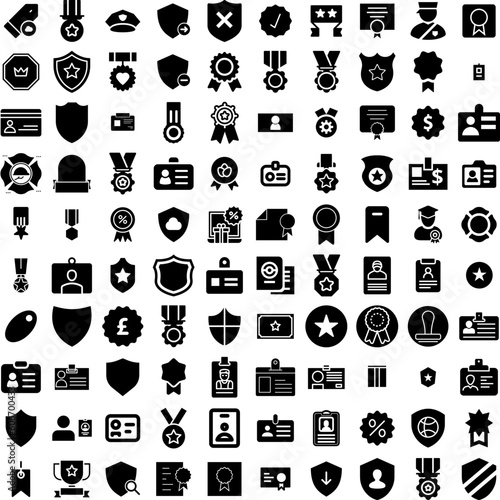 Collection Of 100 Badge Icons Set Isolated Solid Silhouette Icons Including Sticker  Badge  Icon  Design  Label  Vector  Logo Infographic Elements Vector Illustration Logo