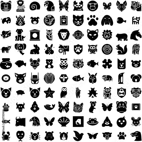 Collection Of 100 Animal Icons Set Isolated Solid Silhouette Icons Including Illustration  Cartoon  Set  Character  Wildlife  Animal  Cute Infographic Elements Vector Illustration Logo