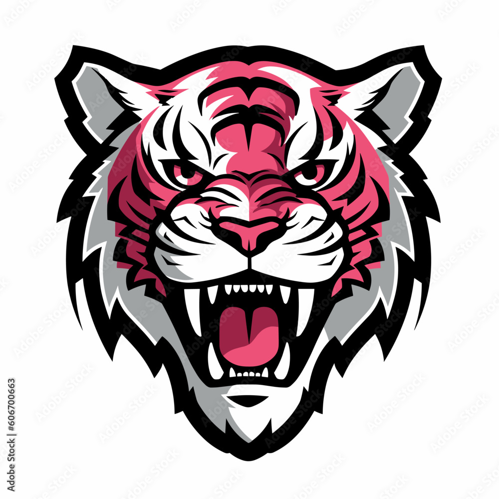 Team logo vector of a tiger ready to do battle. Red, white and black color.