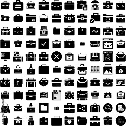 Collection Of 100 Portfolio Icons Set Isolated Solid Silhouette Icons Including Business, Vector, Management, Concept, Layout, Marketing, Portfolio Infographic Elements Vector Illustration Logo