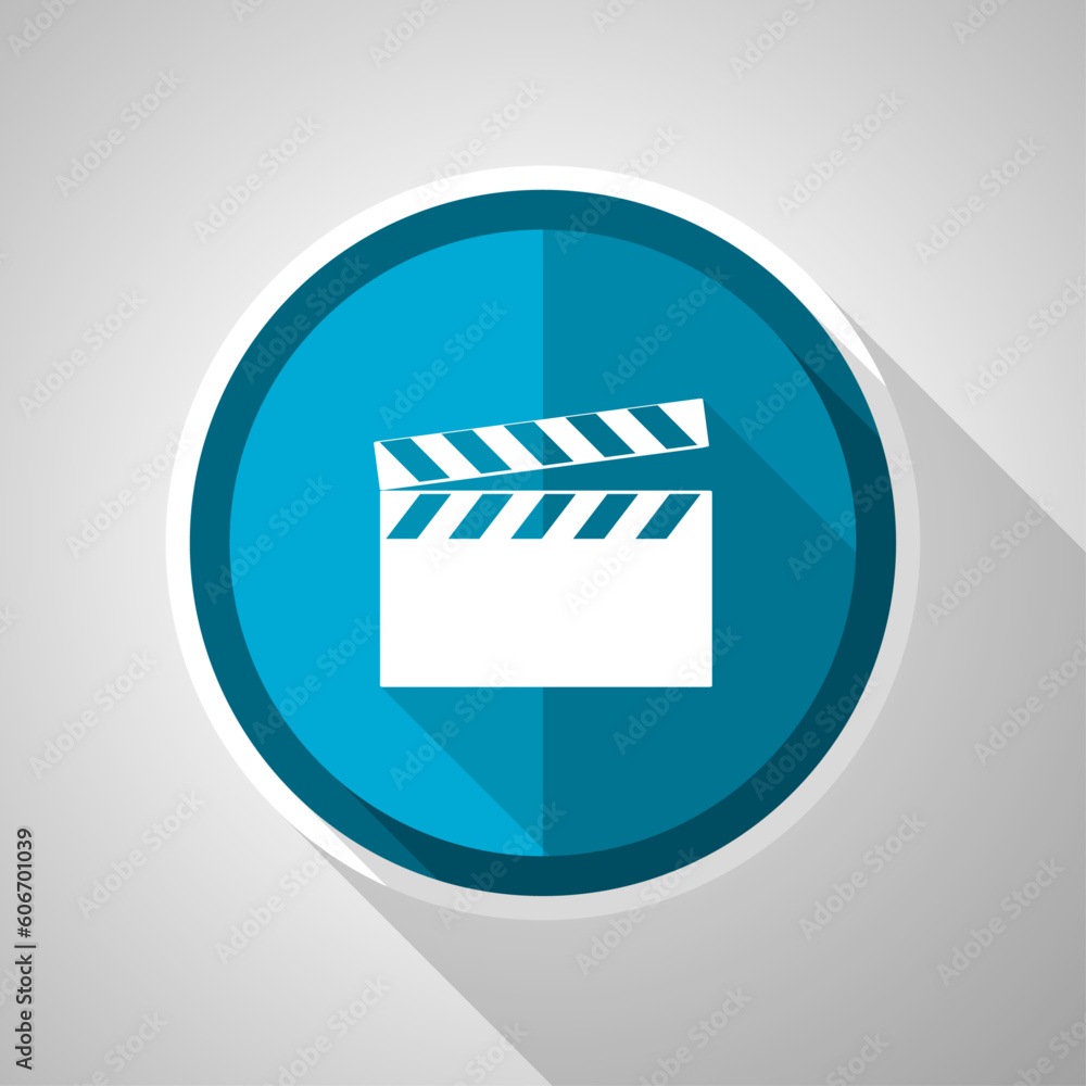 Video symbol, flat design vector blue icon with long shadow