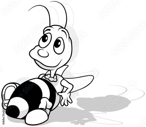 Drawing of a Funny Bee or Bumblebee Lying on its Back