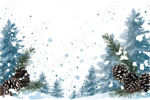 Christmas Background with Snow, Stars, Pine Cones, and Fir Tree: Festive Illustrator Vector for Banners and Advertisements