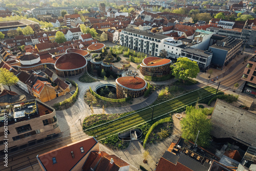 Aerial drone view of Odense city photo