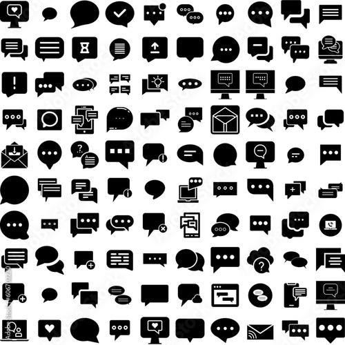 Collection Of 100 Chatting Icons Set Isolated Solid Silhouette Icons Including Conversation, Chat, Web, Message, Ai, Digital, Speech Infographic Elements Vector Illustration Logo