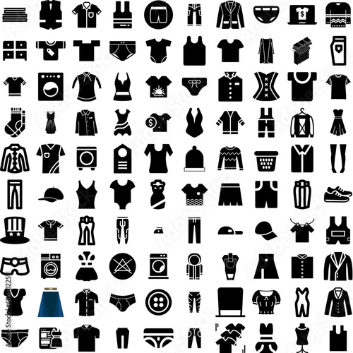 Collection Of 100 Clothes Icons Set Isolated Solid Silhouette Icons Including Fashion, Style, Clothing, Background, Clothes, Cloth, Fabric Infographic Elements Vector Illustration Logo