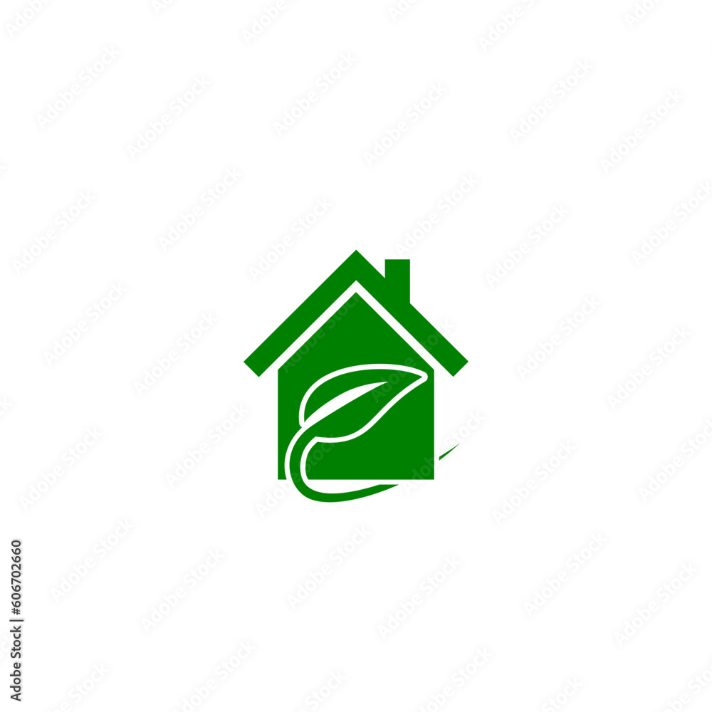 Eco house icon environment home with leaves sign for graphic design isolated on white background Eco house icon environment home with leaves sign for graphic design isolated on white background