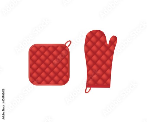 Red oven mitt and pot holder. vector