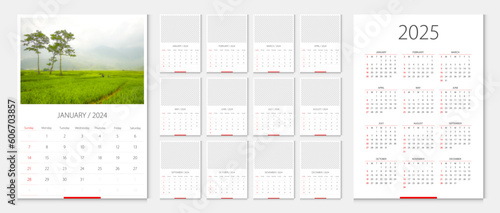 Calendar 2024, calendar 2025 week start Sunday corporate design template vector. Create sample image with mesh.