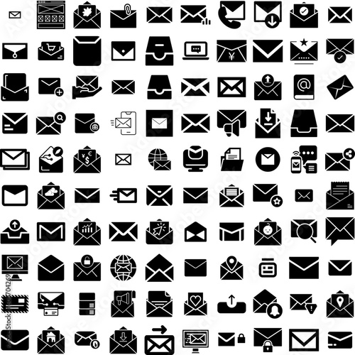 Collection Of 100 Email Icons Set Isolated Solid Silhouette Icons Including Mail, Communication, Internet, Vector, Email, Message, Web Infographic Elements Vector Illustration Logo