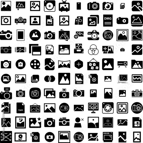 Collection Of 100 Image Icons Set Isolated Solid Silhouette Icons Including Image, Photo, Design, Frame, Vector, Web, Picture Infographic Elements Vector Illustration Logo