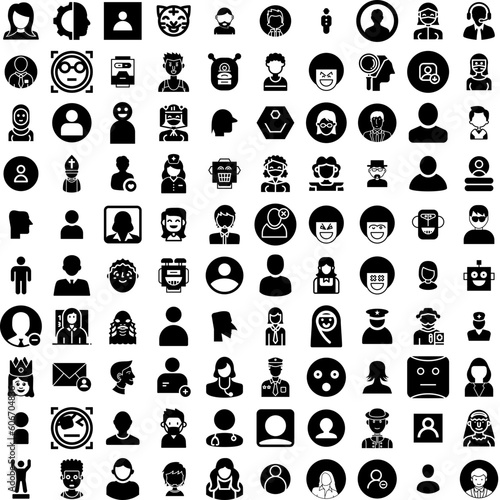 Collection Of 100 Avatar Icons Set Isolated Solid Silhouette Icons Including Face, Person, Human, Male, Avatar, People, Man Infographic Elements Vector Illustration Logo