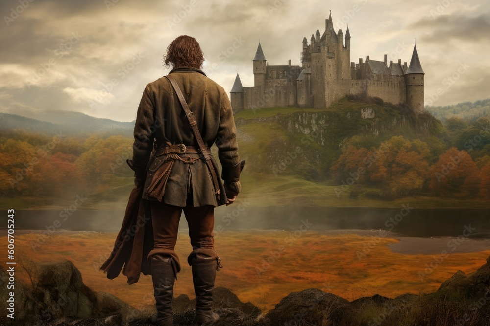 Obraz na plátně Scot man culture scottish castle. Generate Ai